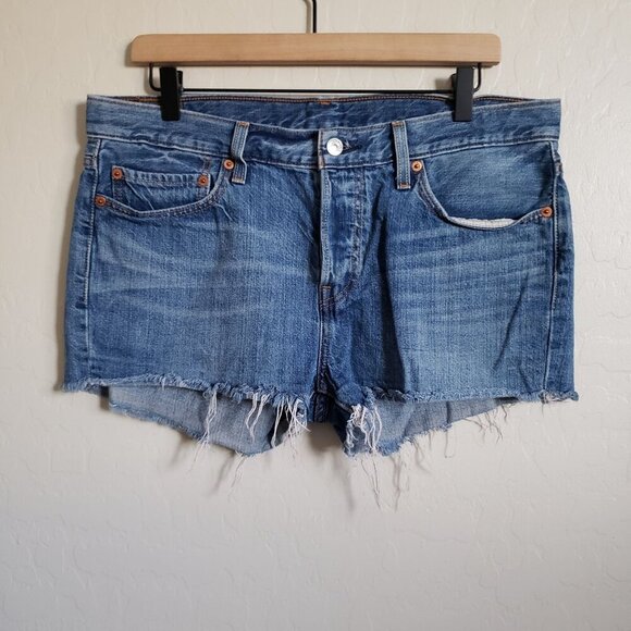 Levi's Pants - Levi's 501 Button Fly Mid-Rise Frayed Cut Off Denim Jean Shorts Blue Women's 30
